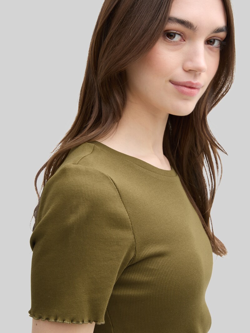 Tom Tailor T-Shirt mit Rippstruktur - Warm Moss Green