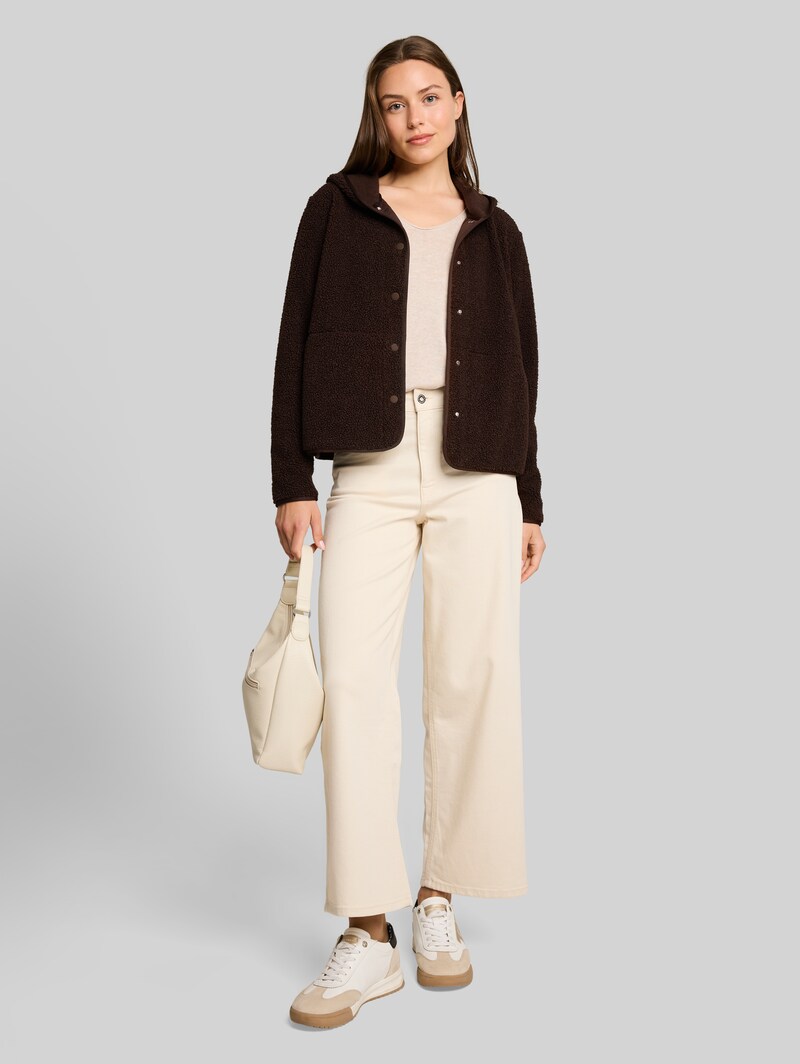 Tom Tailor Teddy Sweatjacke mit Kapuze - Java Dark Brown