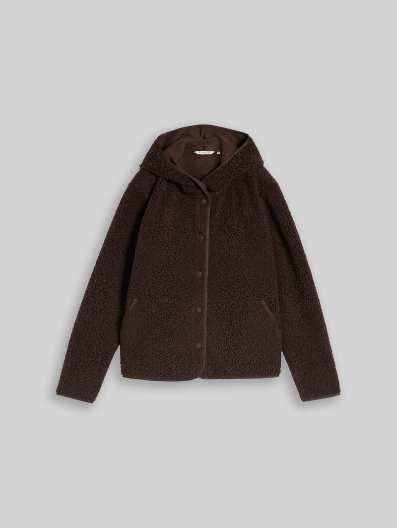 Tom Tailor Teddy Sweatjacke mit Kapuze - Java Dark Brown