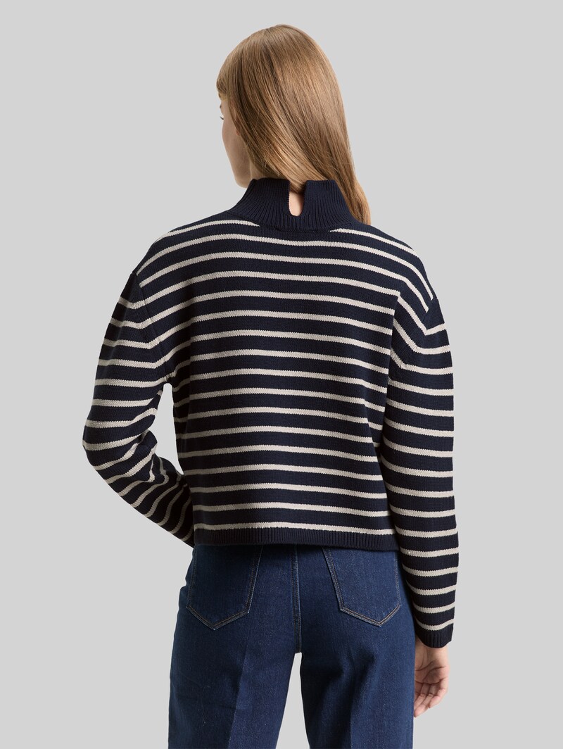 Tom Tailor Relaxed Fit Strickpullover mit Streifenmuster - Navy Cloud Grey Stripe