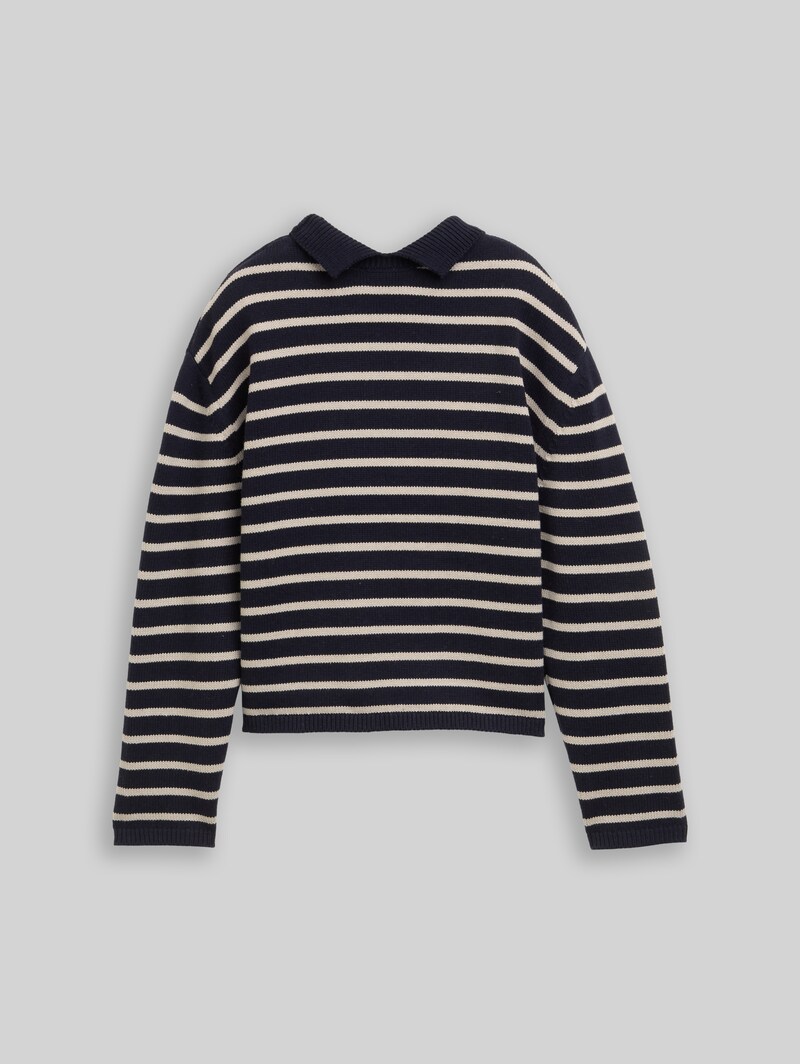 Tom Tailor Relaxed Fit Strickpullover mit Streifenmuster - Navy Cloud Grey Stripe