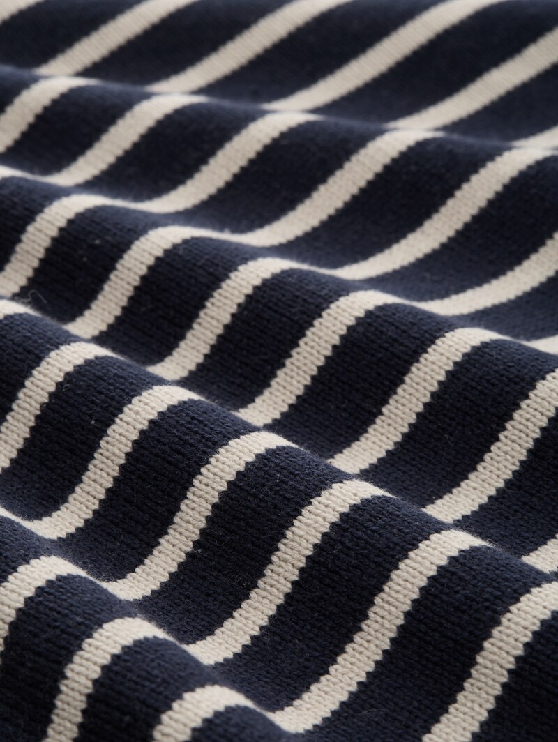 Tom Tailor Relaxed Fit Strickpullover mit Streifenmuster - Navy Cloud Grey Stripe