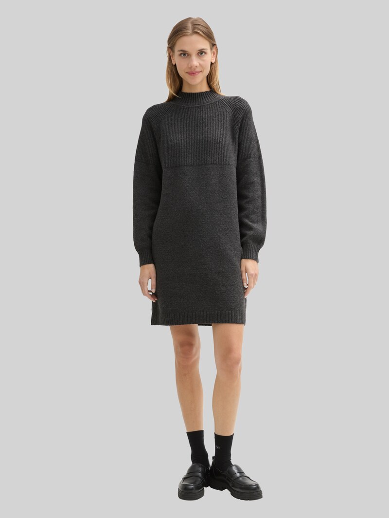 Tom Tailor Strickkleid mit Stehkragen - Shale Grey Melange