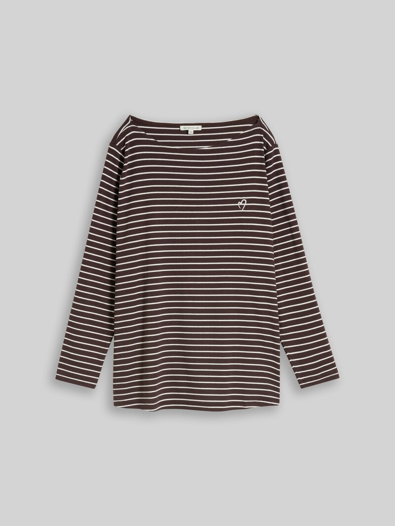 Tom Tailor Plus Size - Langarmshirt mit Streifenmuster - Brown White Stripe