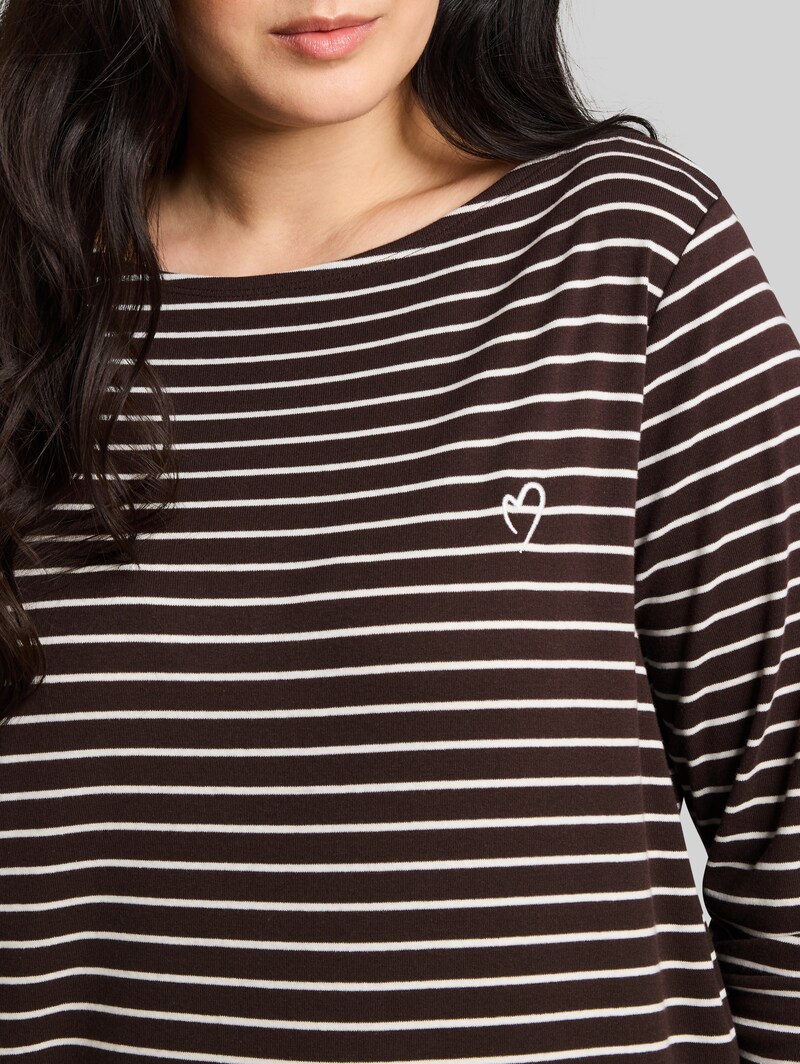 Tom Tailor Plus Size - Langarmshirt mit Streifenmuster - Brown White Stripe