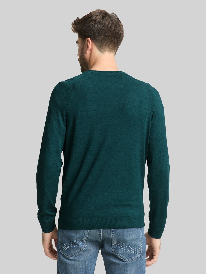 Tom Tailor Basic Strickpullover mit Rundhalsausschnitt - Deep Meadow Green Melange