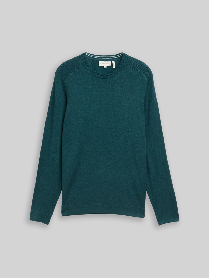 Tom Tailor Basic Strickpullover mit Rundhalsausschnitt - Deep Meadow Green Melange