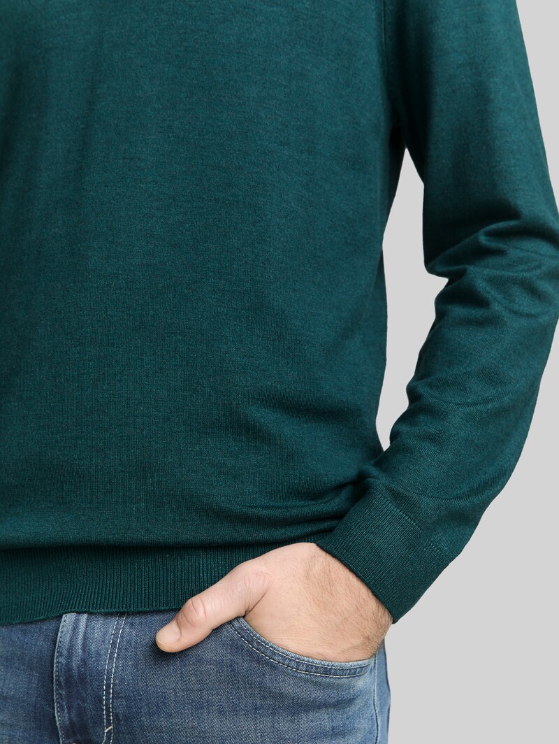 Tom Tailor Basic Strickpullover mit Rundhalsausschnitt - Deep Meadow Green Melange