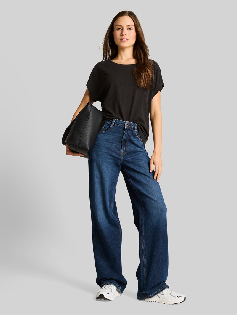 Tom Tailor Loose Fit T-Shirt mit Leinenanteil - Deep Black