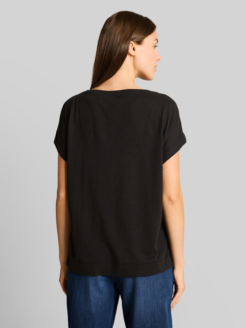 Tom Tailor Loose Fit T-Shirt mit Leinenanteil - Deep Black