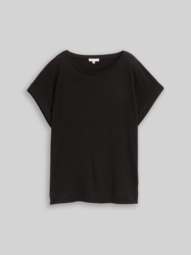 Tom Tailor Loose Fit T-Shirt mit Leinenanteil - Deep Black