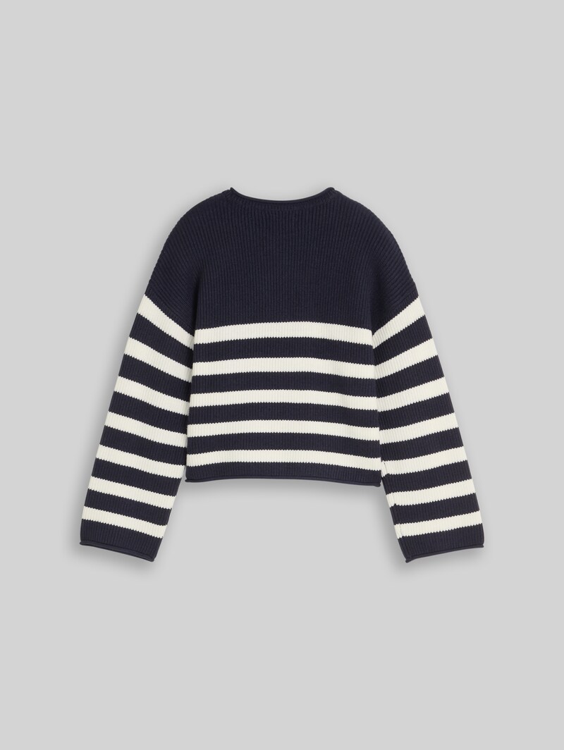 Tom Tailor Cropped Strickpullover mit Streifenmuster - Navy And White Block Stripe Tom Tailor Cropped Strickpullover mit Streifenmuster - Navy And White Block Stripe
