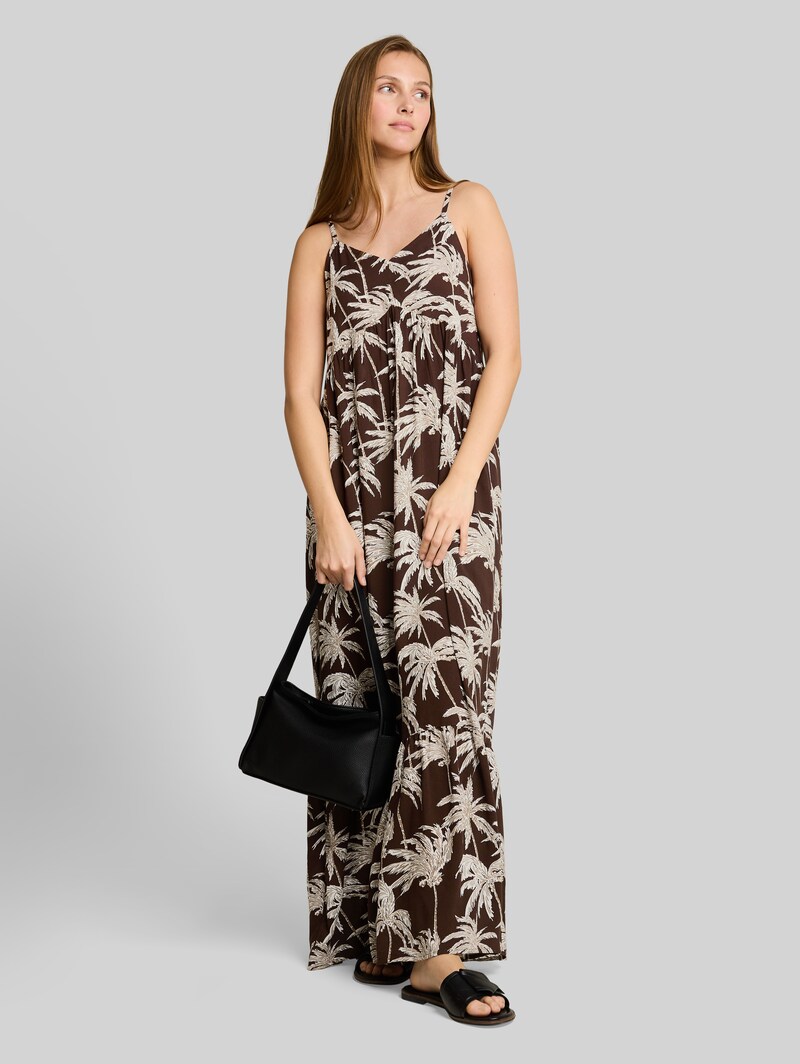 Tom Tailor Maxi-Kleid mit Volants - Brown Palmtree Print