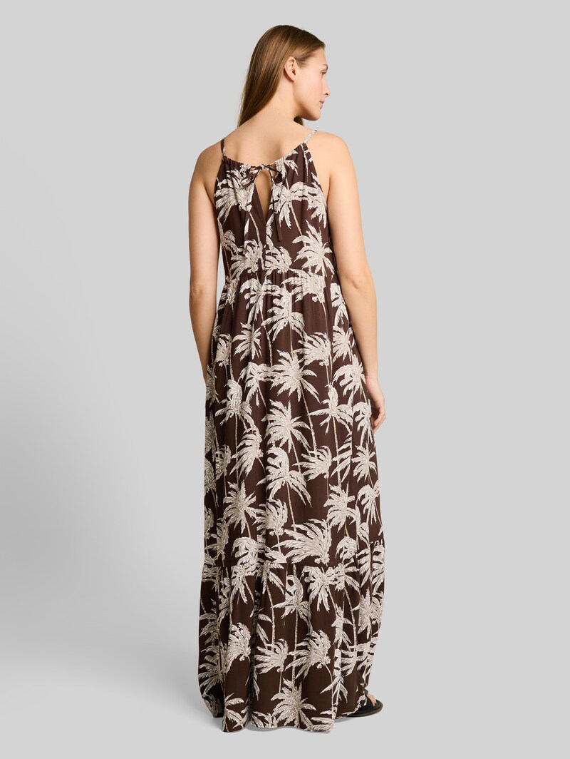 Tom Tailor Maxi-Kleid mit Volants - Brown Palmtree Print