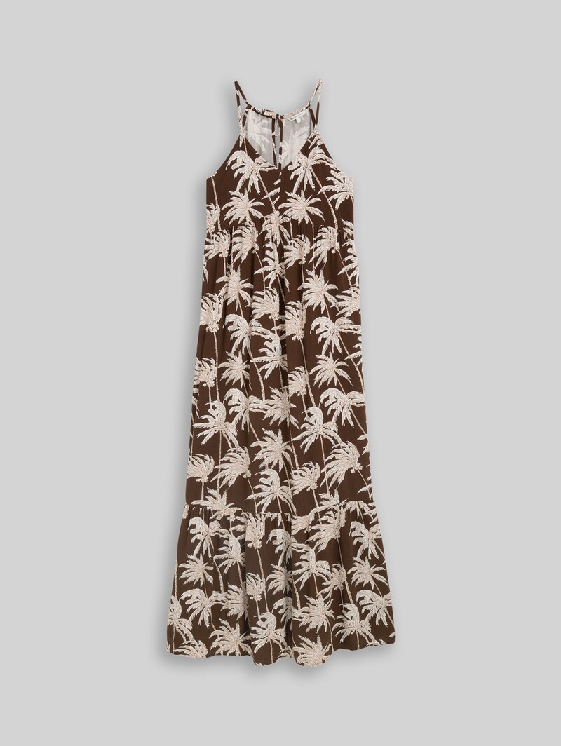 Tom Tailor Maxi-Kleid mit Volants - Brown Palmtree Print