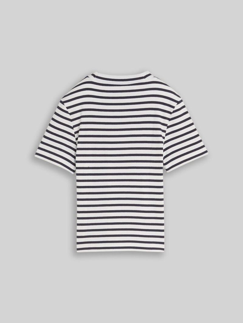 Tom Tailor Cropped T-Shirt mit Streifenmuster - Dark Blue White Thin Stripe Tom Tailor Cropped T-Shirt mit Streifenmuster - Dark Blue White Thin Stripe