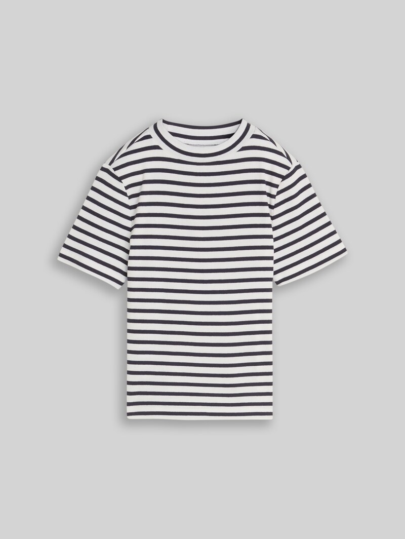 Tom Tailor Cropped T-Shirt mit Streifenmuster - Dark Blue White Thin Stripe
