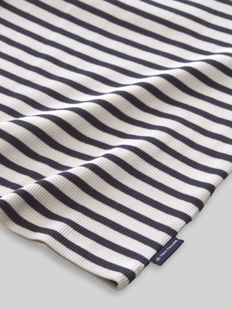 Tom Tailor Cropped T-Shirt mit Streifenmuster - Dark Blue White Thin Stripe