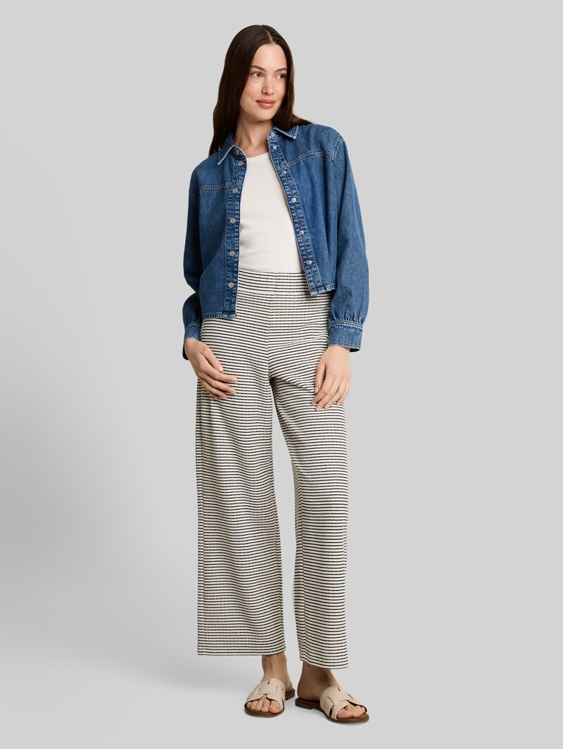 Tom Tailor Wide Leg Strickhose - White Black Knit Stripe