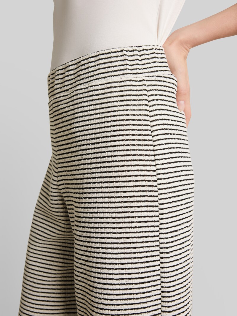 Tom Tailor Wide Leg Strickhose - White Black Knit Stripe