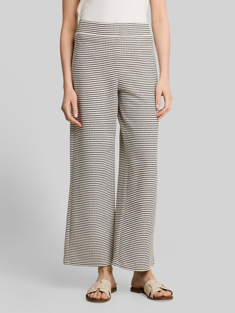 Tom Tailor Wide Leg Strickhose - White Black Knit Stripe