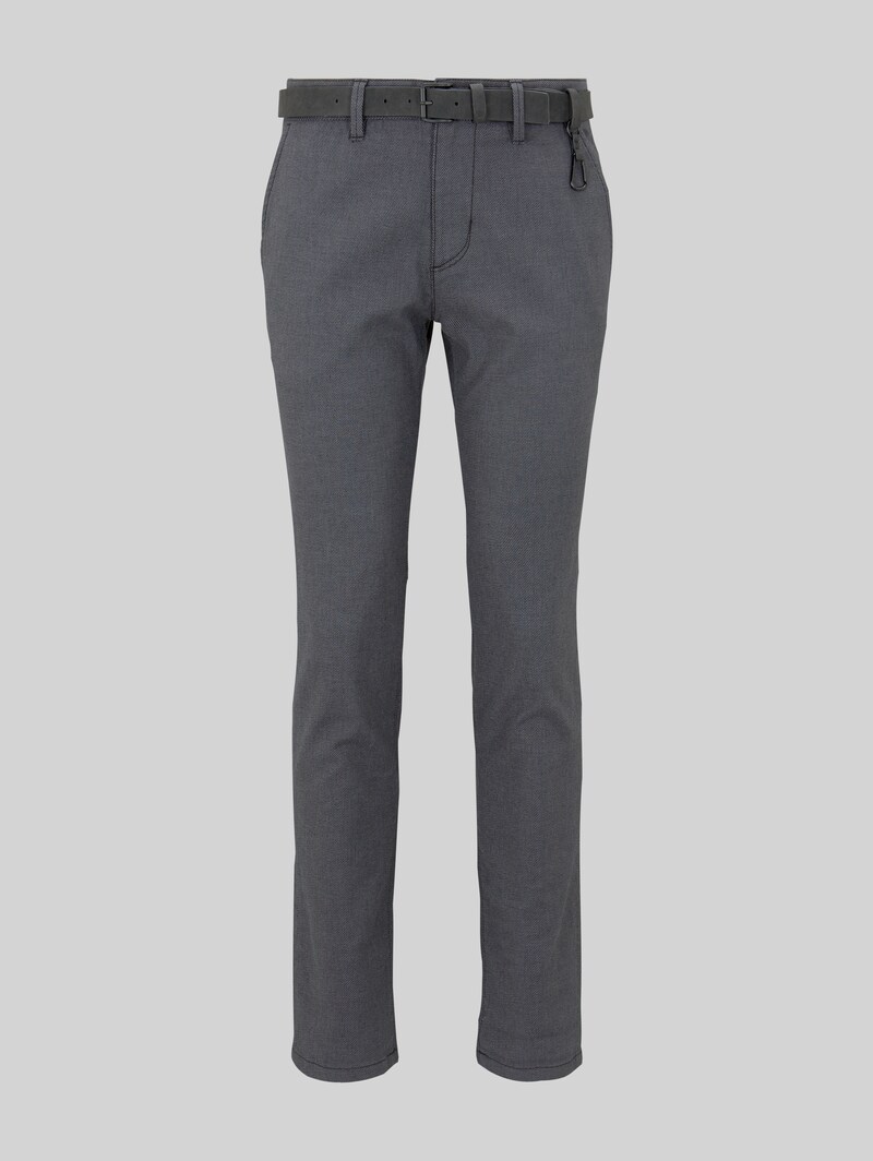 Tom Tailor Straight Chino Hose mit Gürtel - Anthra Dobby Yarn Dye