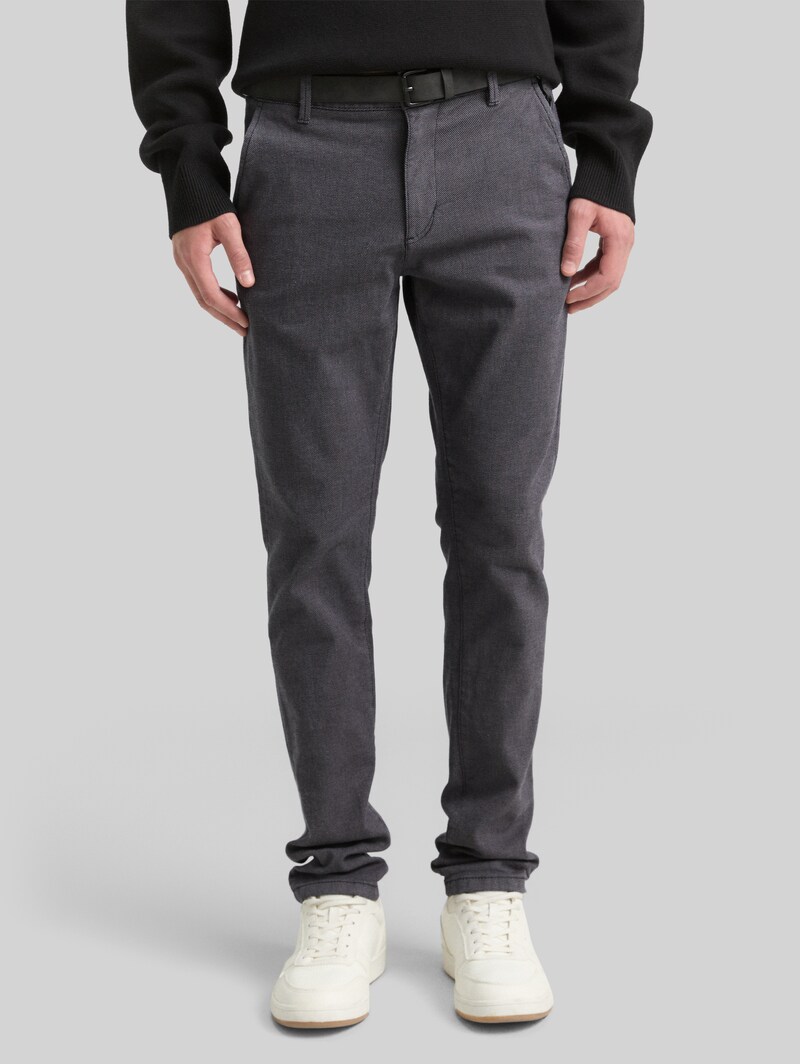 Tom Tailor Straight Chino Hose mit Gürtel - Anthra Dobby Yarn Dye