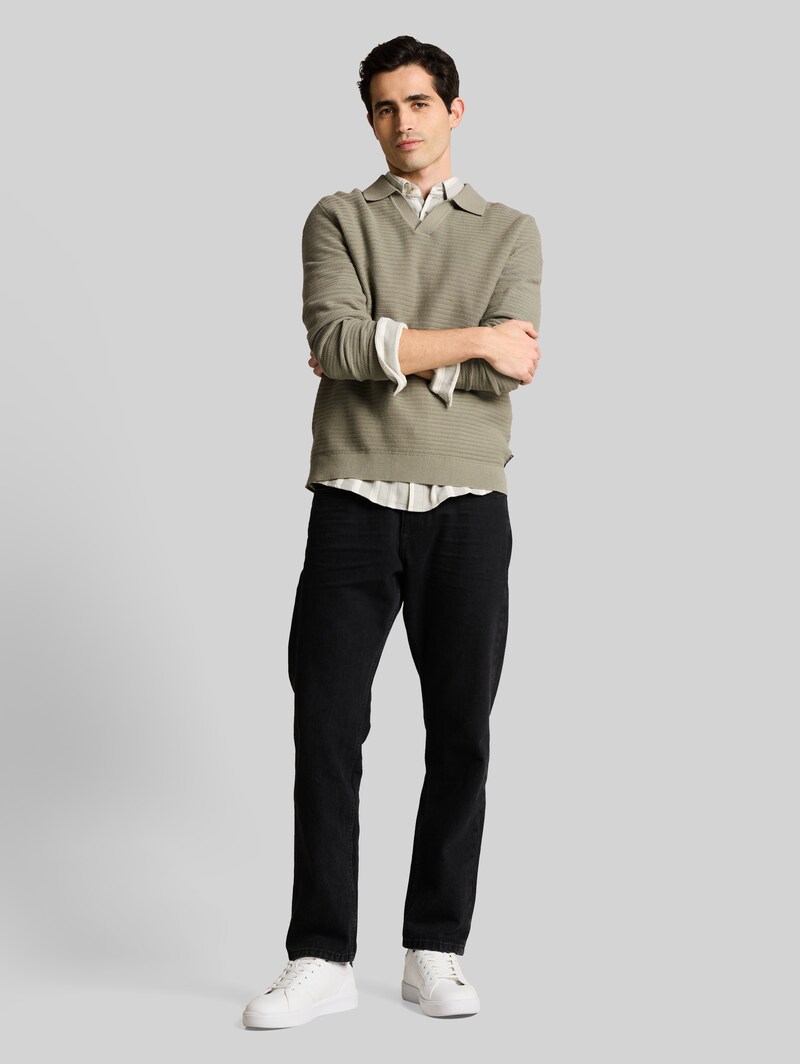 Tom Tailor Strickpullover mit Polokragen - Greyish Shadow Olive