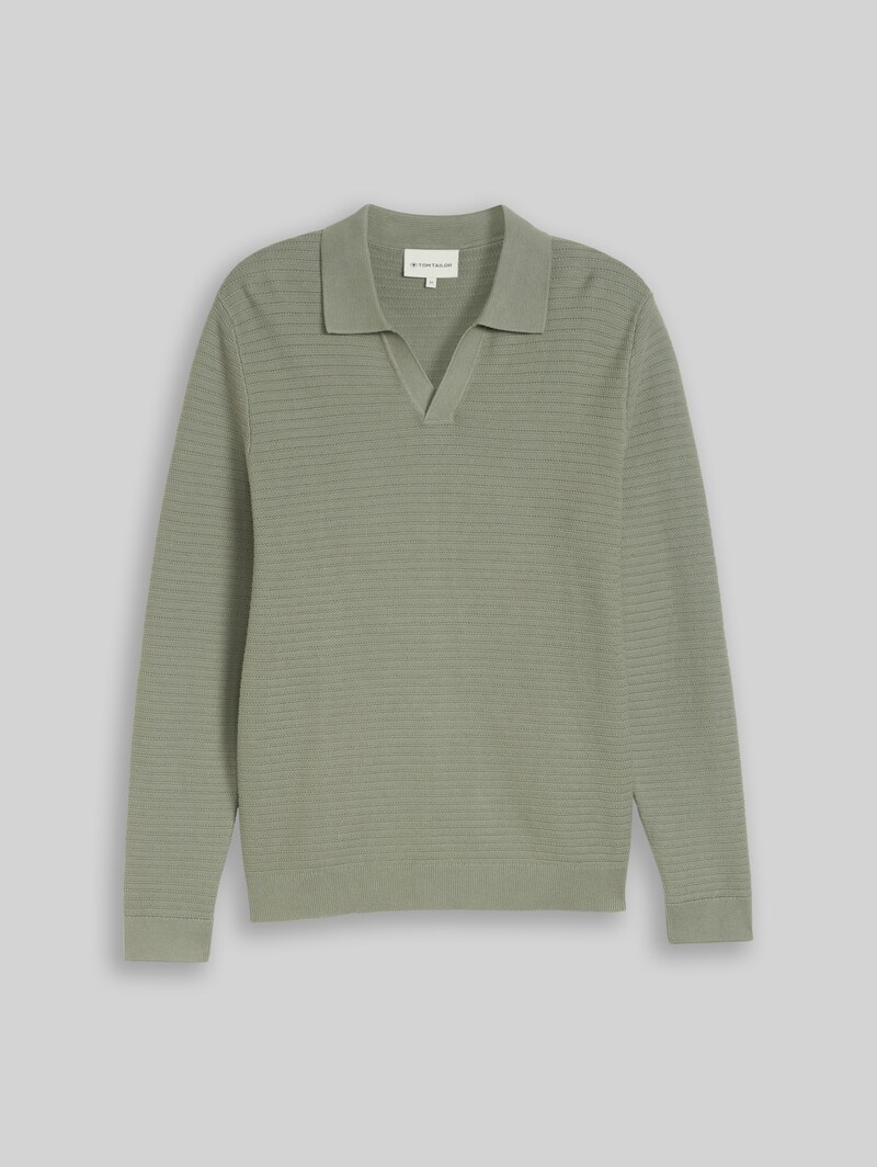 Tom Tailor Strickpullover mit Polokragen - Greyish Shadow Olive