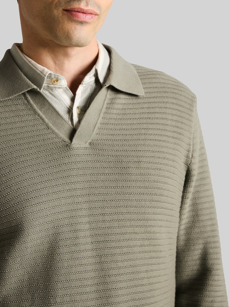 Tom Tailor Strickpullover mit Polokragen - Greyish Shadow Olive