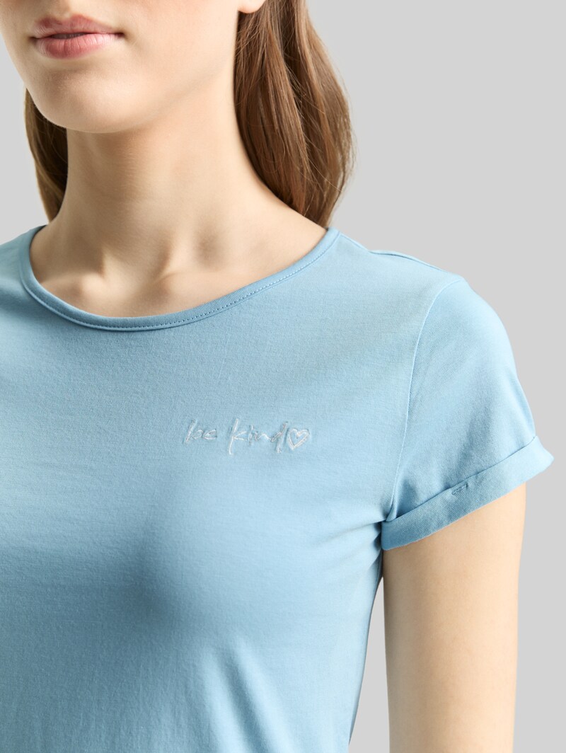 Tom Tailor Slim Fit T-Shirt mit Stickerei - Calm Cloud Blue