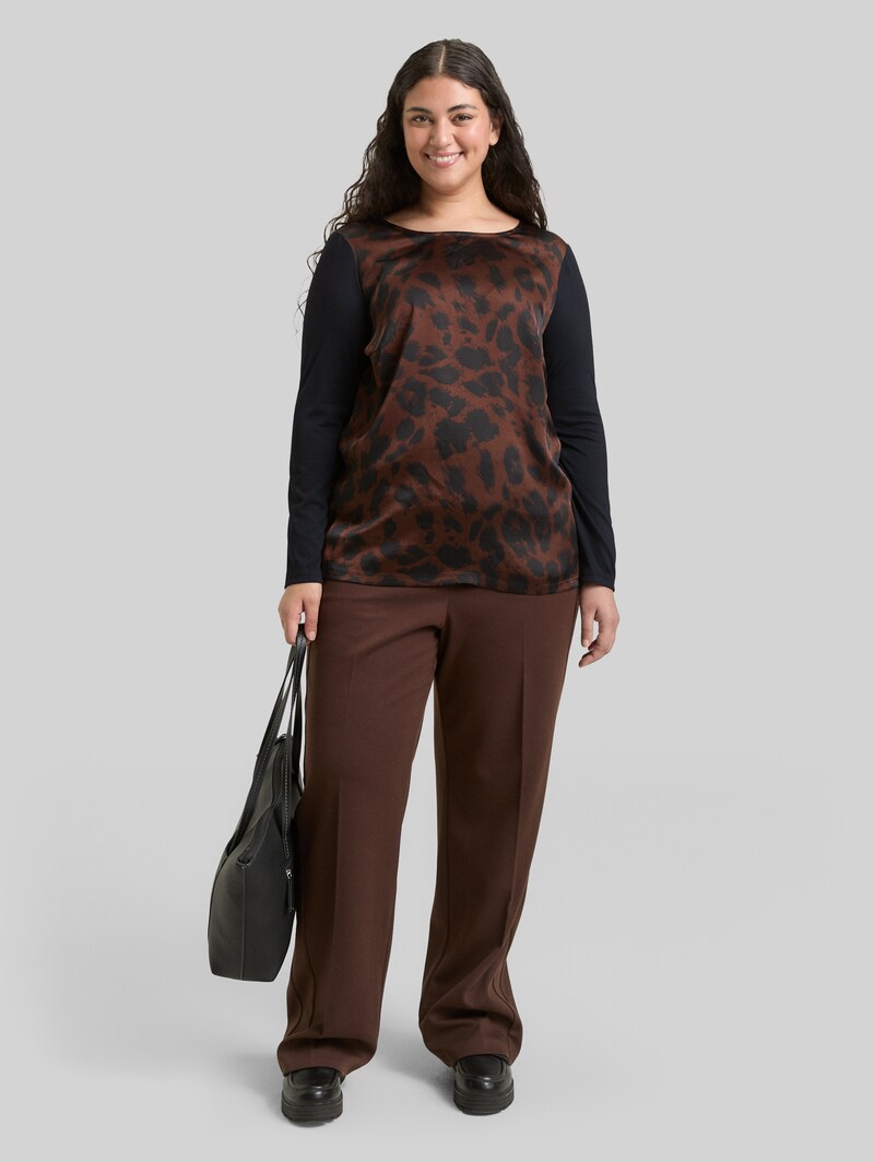 Tom Tailor Plus Size - Loose Fit Langarmshirt mit Leo-Print - Brown Black Big Leo Print