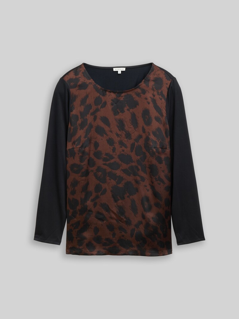 Tom Tailor Plus Size - Loose Fit Langarmshirt mit Leo-Print - Brown Black Big Leo Print