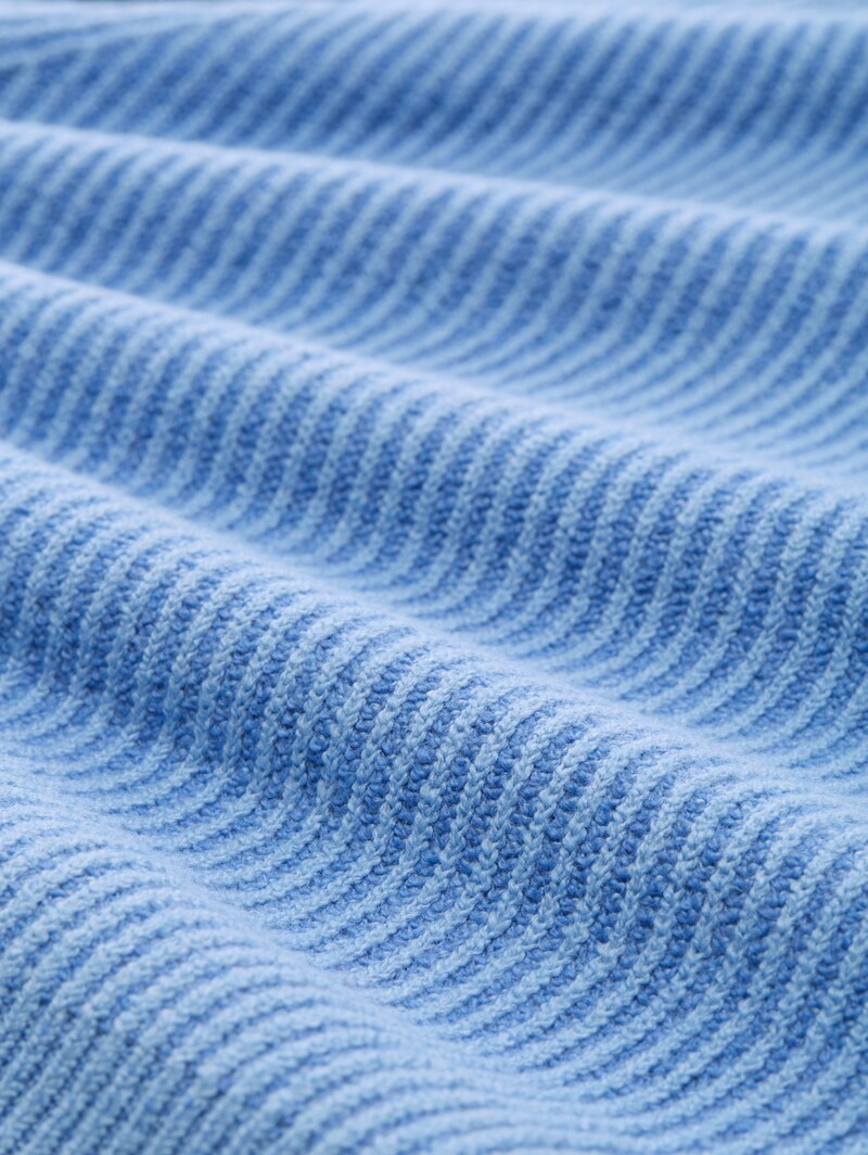Tom Tailor Loose Fit Strickpullover mit Stehkragen - Light Blue Knit Structure