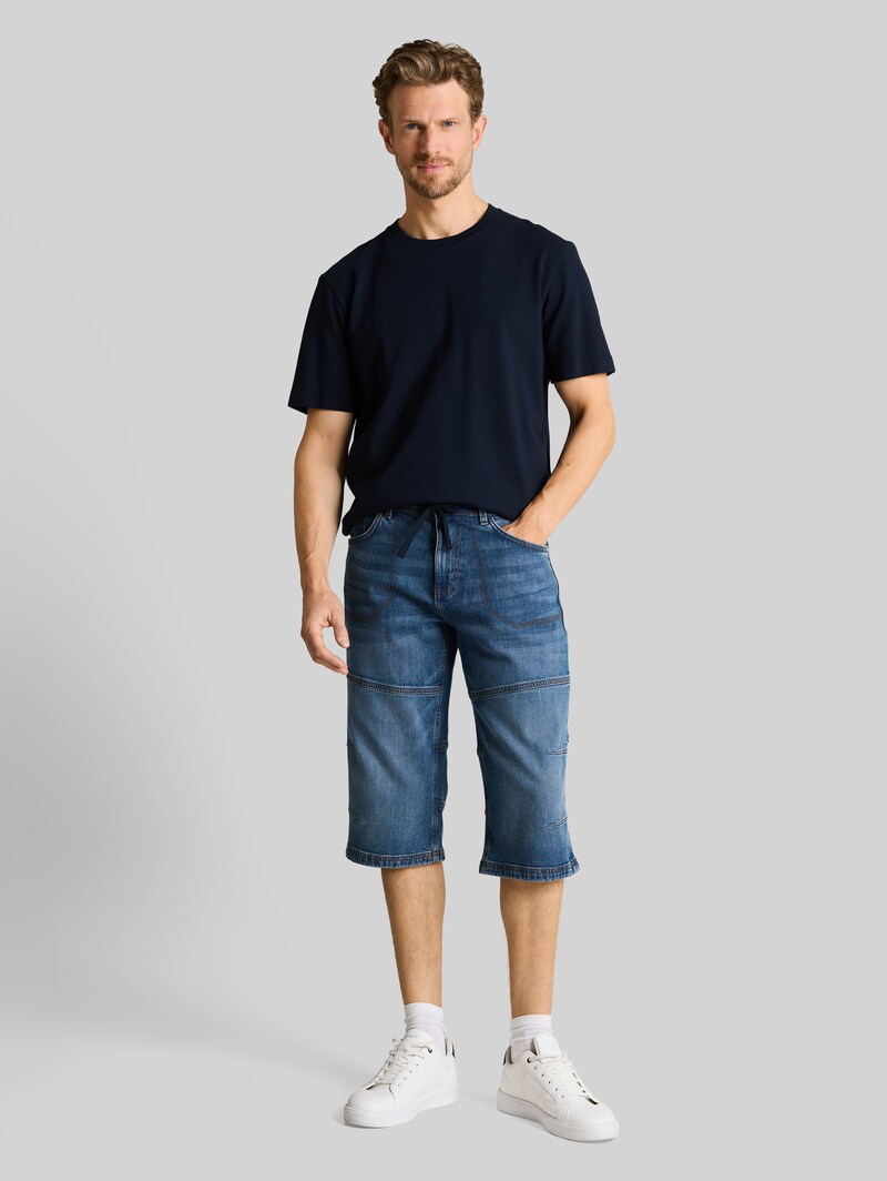Tom Tailor TTMORRIS RELAXED Overknee Jeans Shorts mit Stretch - Mid Stone Bright Blue Denim