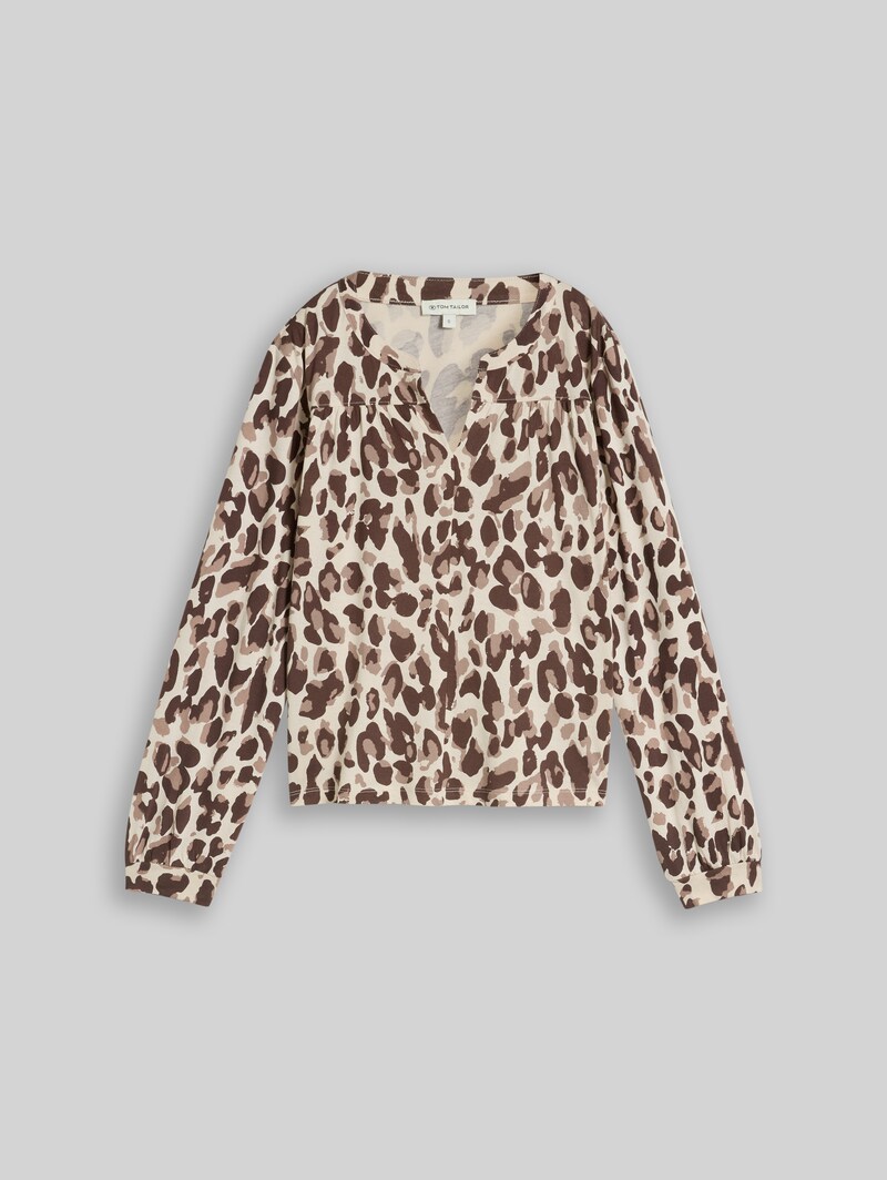 Tom Tailor Blusenshirt mit Muster - Brown Beige Leo Print