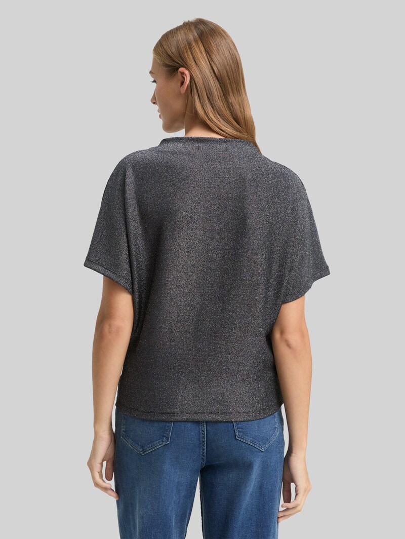 Tom Tailor Glitzer T-Shirt mit Fledermausärmeln - Black Glitter