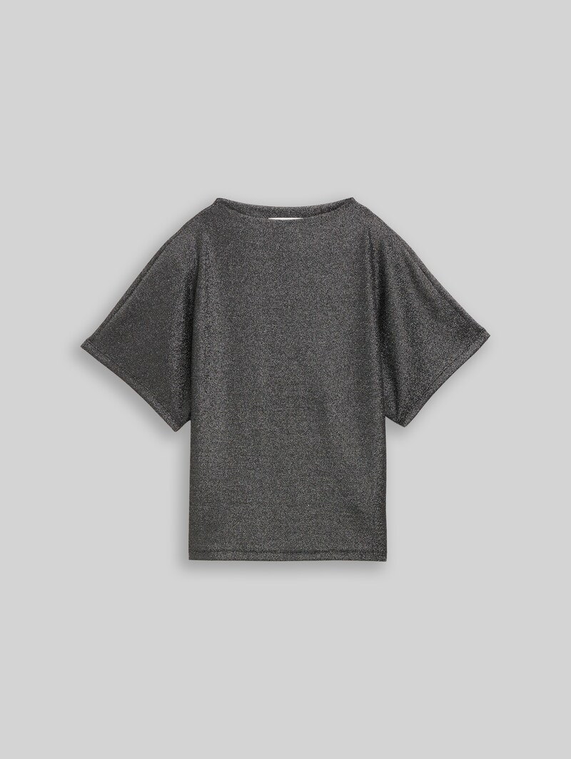 Tom Tailor Glitzer T-Shirt mit Fledermausärmeln - Black Glitter