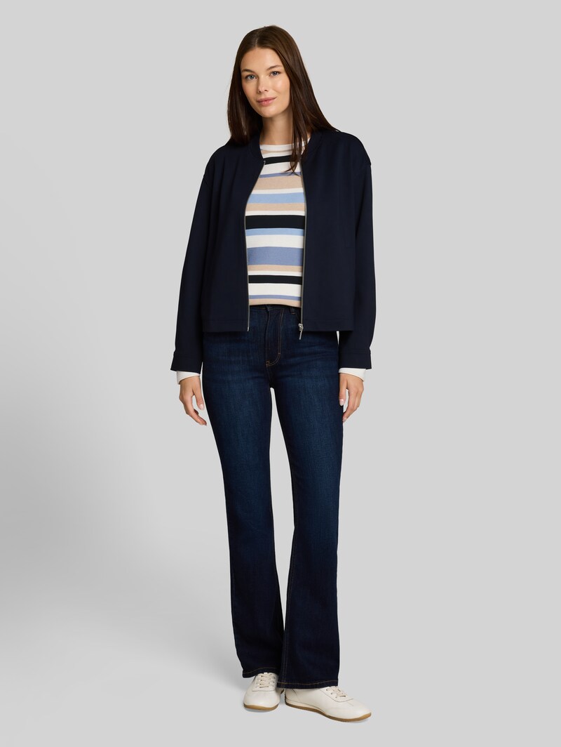 Tom Tailor Strickpullover aus Baumwolle - Navy Blue Beige Stripe