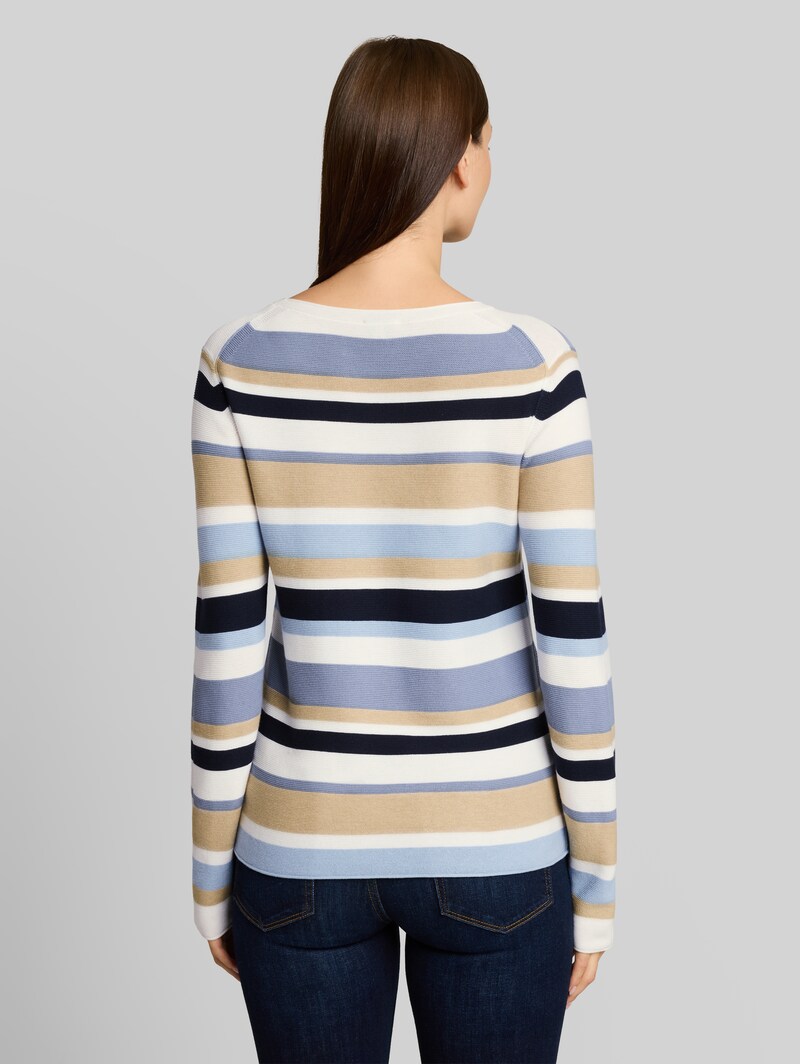 Tom Tailor Strickpullover aus Baumwolle - Navy Blue Beige Stripe