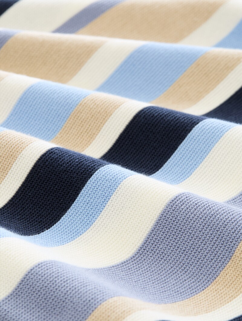 Tom Tailor Strickpullover aus Baumwolle - Navy Blue Beige Stripe