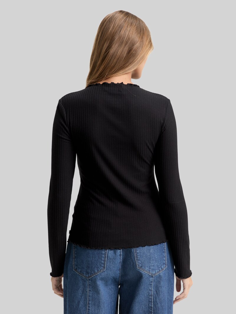 Tom Tailor Ripp Langarmshirt mit Stehkragen - Deep Black