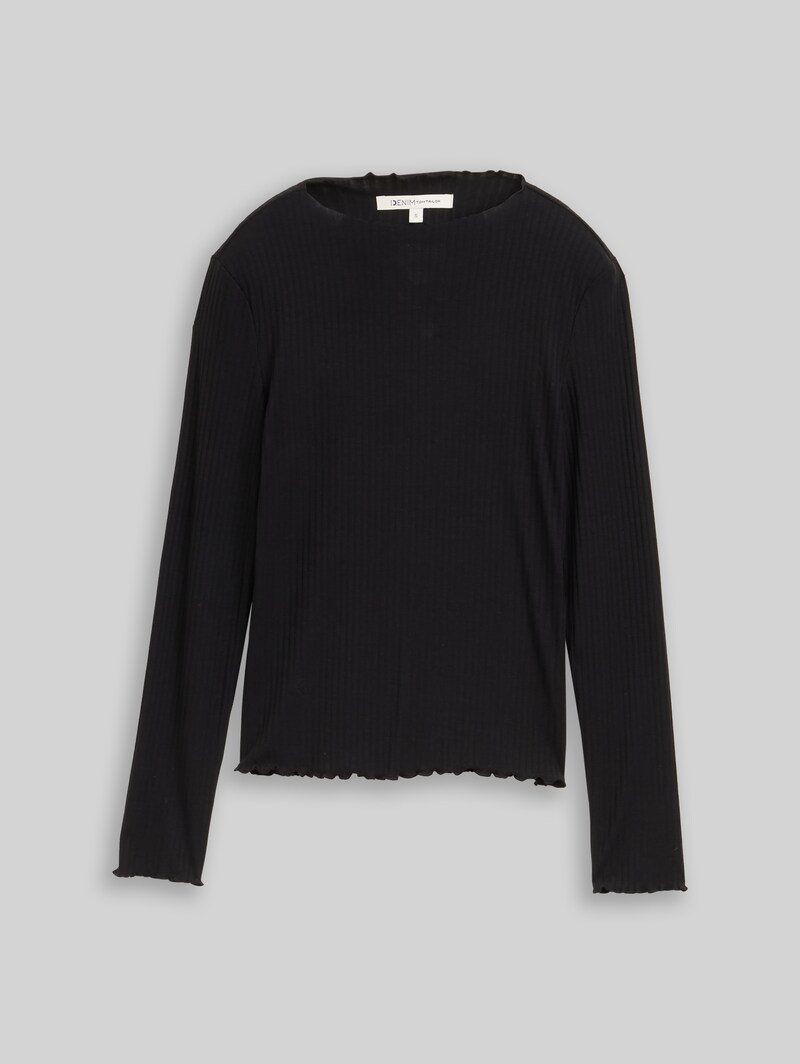 Tom Tailor Ripp Langarmshirt mit Stehkragen - Deep Black