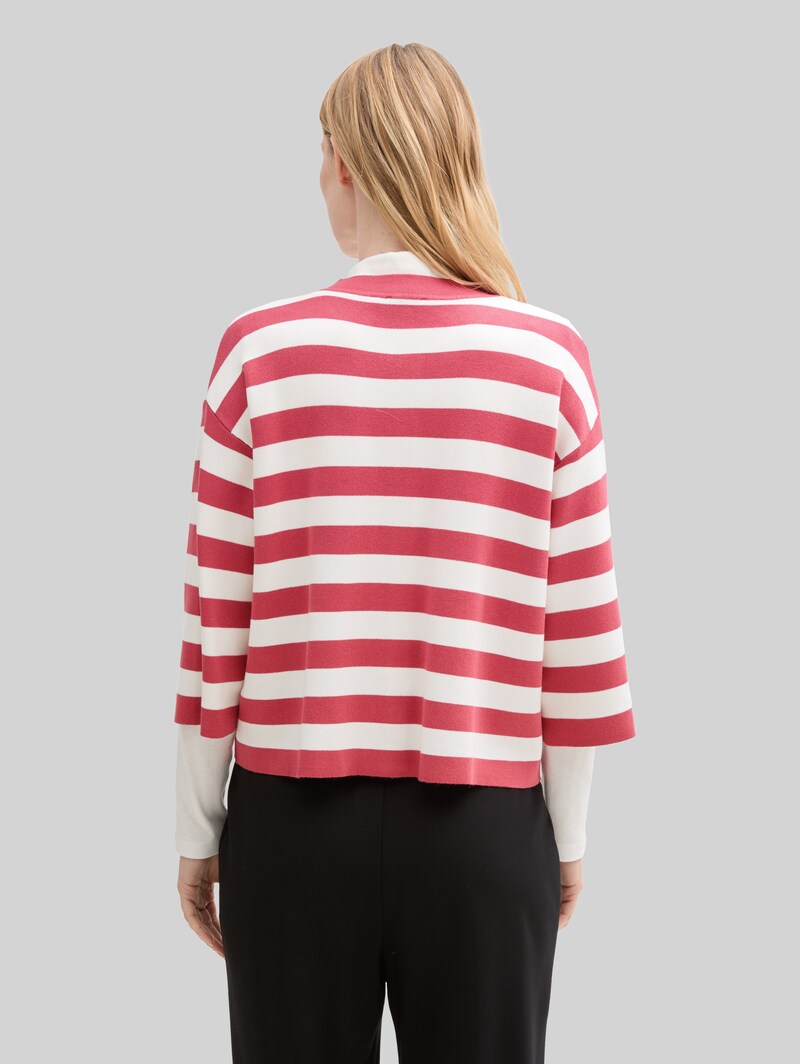 Tom Tailor Cardigan mit Streifenmuster - Red Offwhite Block Stripe
