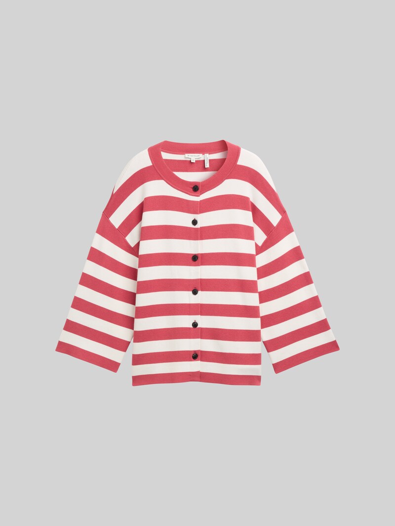 Tom Tailor Cardigan mit Streifenmuster - Red Offwhite Block Stripe