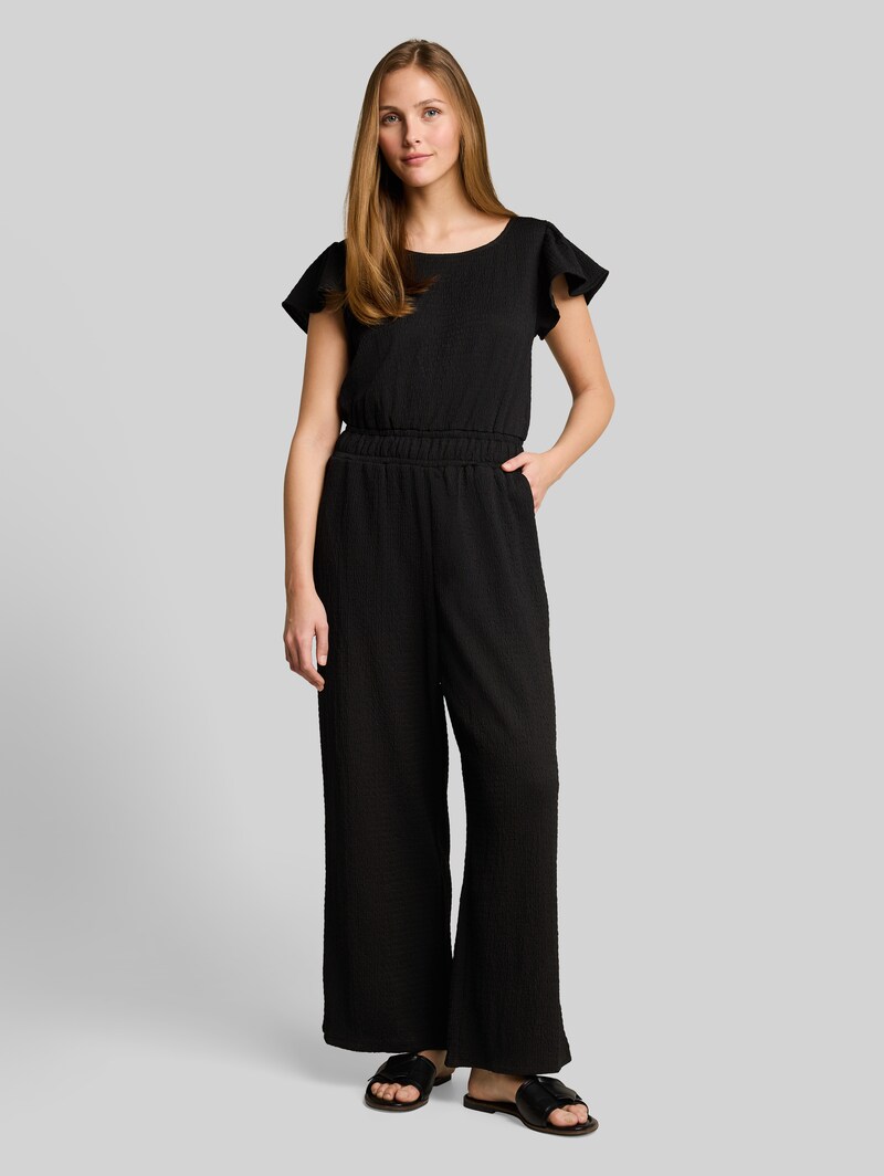 Tom Tailor Crinkle Jumpsuit mit Rüschenärmeln - Deep Black Tom Tailor Crinkle Jumpsuit mit Rüschenärmeln - Deep Black