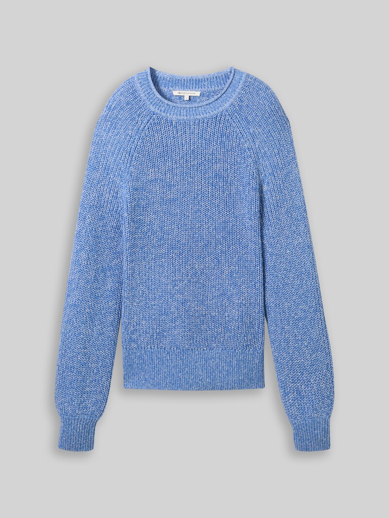 Tom Tailor Strickpullover mit leichten Ballonärmeln - Sicilian Blue Melange