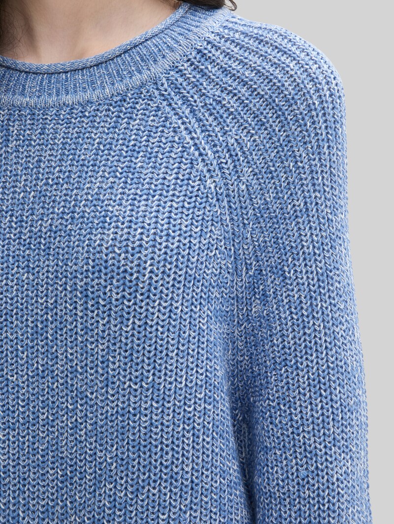 Tom Tailor Strickpullover mit leichten Ballonärmeln - Sicilian Blue Melange