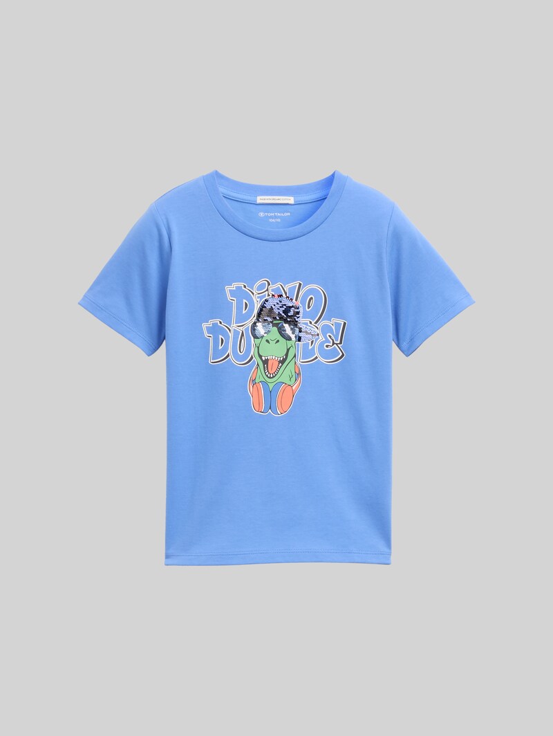 Tom Tailor T-Shirt mit Wendepailletten - Soft Mid Blue
