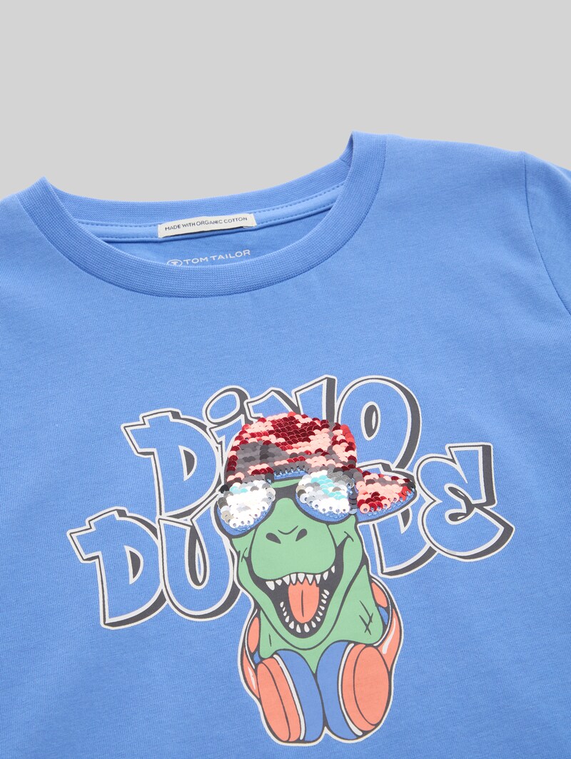 Tom Tailor T-Shirt mit Wendepailletten - Soft Mid Blue